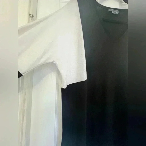 Vince Womens V Neck Shirt Black White colorblock Semi Sheer Long Sleeve Top Sz M - Picture 11 of 12